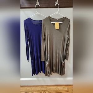 New Navy & Olive Stretchy Knit Dresses Size Large